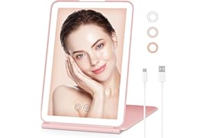 Cugybue Specchio Cosmetico Ricaricabile per Trucco, da Viaggio, con 72 luci LED, 3 Modalità Luce a Colori, Specchio Touch Screen Dimmerabile con USB, RoseGold
