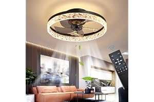 EXLAFI Quiet Ceiling Fans with Lights Remote Control, Modern Lighting Fan Ceiling Light LED Dimmable Ceiling Fan Lamps for Bedroom Living Room, Fan Reversible and 6 Speeds (Black, 50CM)