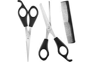 Gezimetie Professional Black Stainless Steel Hairdressing Scissors Set - 5.5 Inch, Thinning Scissors & Comb