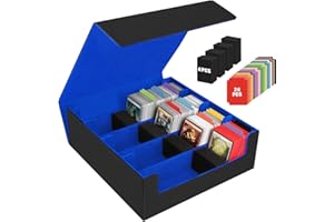 AOBOPLE Scatola per Carte per Oltre 3200 Carte, Scatole per Carte Collezionabili con 24 Divisori Colorati e 4 Schiuma, Scatole per Mazzi Magnetici Premium, Custodia in pelle PU Magic the Gathering(Nero Blu)