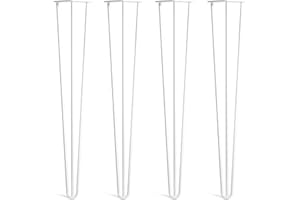 THE HAIRPIN LEG CO. [HLC] 4 x Hairpin Table Legs – Superior Double Weld Steel Construction With Screws, Build Guide & Protector Feet Worth £8 Included! – 10mm Steel [28"/71cm,White]