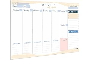 PACKLIST Weekly Planner Pad A4 - Stylish Undated Weekly Organiser, 52 Pages for Home, Study, Work & Family Plans - Beautiful Timetable Planner & Notes to Stay Organised & to Boost your Productivity