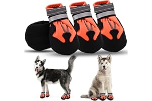 JODSEN Stivali per cani,4 Pezzi scarpe per cani impermeabili con cinturini riflettenti Suola antiscivolo Protezioni per zampe da esterno Scarpe per cani di taglia piccola e media Autunno Inverno Orange,XXL