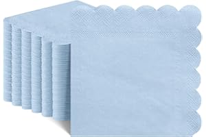 NatNarr 120 Pcs Light Blue Napkins, Scalloped Baby Blue Napkins Disposable Cocktail Napkins Beverage Napkins Dessert Napkins for Birthday Wedding Baby Shower, 5 x 5 Inch