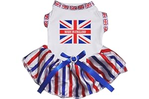 Petitebelle - Vestito da cucciolo di Union Jack (bianco con orlo a righe), taglia XXXL, colore: Bianco