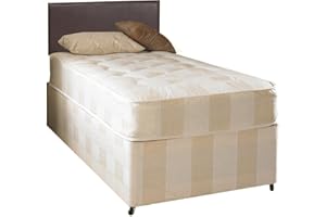 IN2BED LTD Single 3FT Deep Quilt Divan Bed Set Including Base, Deep Quilt Mattress And Faux Leather Headboard