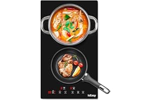 Plaque à Induction 2 Foyers 3400W, Plaque de Cuisson Induction 2 Feuxs Encastrable, 2 Boosters, Minuterie, Avec Verrou Enfants