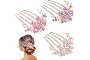 SWZY Strass Pettine per Capelli, 3 Pezzi Pettinini Fermacapelli Fermaglio Capelli Donna Elegante, Pettini per Capelli Artiglio con Strass, Brillantini Gioielli per Capelli per Donne e Ragazze, 8.5 * 7cm