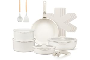 KOCH SYSTEME CS 17 PCS Ceramic Nonstick Cookware Set, Pots and Pans Set with Detachable Handle, Induction Kitchen Cookware Sets Non Stick with Removable Handle, RV Cookware Set, White