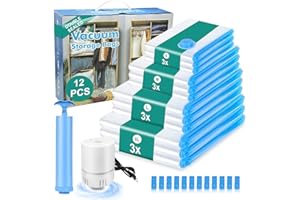 CUBTEM Worki próżniowe do ubrań z hermetycznym zaworem i pompką ręczną, worki próżniowe do odkurzacza, worki próżniowe do przechowywania ubrań, zestaw 12 sztuk, 3 duże worki na ubrania