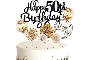 Cymeosh Tortendeko Happy Birthday Kuchendeko 50. Geburtstag Mann Frau, Kuchen Topper Happy 50th Birthday, Cake Topper 50. Geburtstag Ballons Konfetti für Geburtstagstorte Deko 50 Jahre Frauen Männer