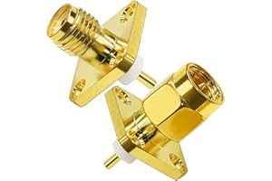 TUOLNK SMA enchufe macho 4 orificios brida chasis adaptador coaxial SMA hembra Jack montaje Panel Post aislador recto PCB convertidor coaxial 2 paquetes