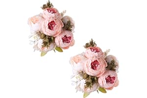 Tifuly 2 Piezas de Ramos de peonía Artificial, Ramo de Flores de imitación de peonías de Seda realistas para la decoración del Banquete de Boda en el hogar, arreglos Florales(Rosa Claro)