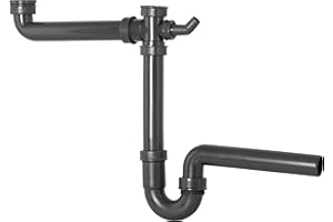 Cornat Tapón antiolores Tubular para fregaderos Dobles Pulgadas Conector para electrodomésticos – Fabricado con plásticos reciclados – Embalaje reciclable/sifón / T353108R, Gris, 1 1/2 Zoll x 40 mm
