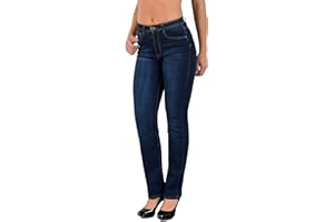 ESRA Damen Jeans Hose Damen Jeanshose gerader Schnitt Straight-Fit Jeans Damen High Waist bis Übergröße Große Größen G600