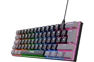 ‎TRUST GAMING Trust Gaming GXT 867 Acira 60% Mechanische Tastatur Deutsches QWERTZ Layout, RGB Beleuchtung, Doppelt Belegte Tasten, USB Mini Tragbare Programmierbare Kleine Gaming Tastatur 60 Prozent PC Laptop