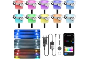 CHESBUNG 10-Pack WiFi Led Decking Lights,Ø45MM 12V Deck Lights Work with Alexa & Google Assistant,RGBP Dreamcolor Chasing Effect,IP67 Waterproof,Music Sync Timer Decking Patio Lighting Kits for Patios,Gardens