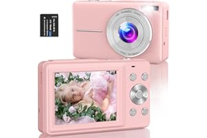 Digital Camera,Amdeurdi FHD 1080P 44MP Compact Camera,Vlogging Camera with 16X Digital Zoom for Students, Children,Beginners with 1 Battery - Pink