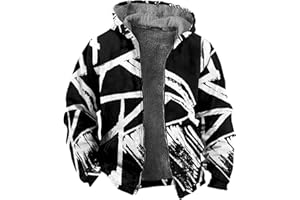 Rosennie Winterjacke Herren Geometrischer Druck Sweatjacke Mit Kapuze Oversized Hoodie Jacke Mit Reißverschluss Fleecefutter Kapuzenjacke Warme Gefütterte Jacke Dicken Winterparka Cowboy Jacke