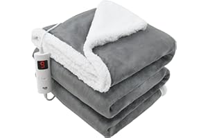 GlamHaus Heated Throw Electric Fleece Over Blanket Sofa Bed Large 160 X 130cm - 9 Heat and 9 Timer Auto Shut Off, Soft, Reversible Design, Digital Control, Machine Washable, (Grey)