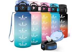 Motswedi Gourde Enfant, 500ml avec Paille, Gourde Sport, Réutilisable, Anti-Fuite, Bouteille, avec Marqueur de Temps, Bouteille d'eau, pour École, Fitness, Yoga, Sport, Bleu Vert