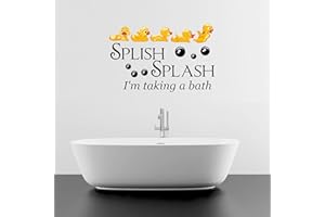 LightningSigns Bath Time Ducks Splish Splash Quote Kids Wall Stickers Art BATHROOM (Matt Black)