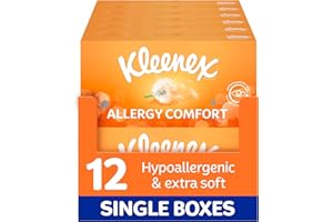 Kleenex® Allergy Comfort Tissues - Pack of 12 Tissue Boxes- Hayfever Allergy Comfort Tissues - Extremely Gentle, Perfect for Hay Fever Symptoms