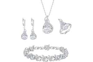 EVER FAITH Goccia Zirconia cubica Set di gioielli per la sposa damigella d'onore, Glamour Collana Orecchini Bracciale Tennis Aperto Set di anelli per le donne Partito