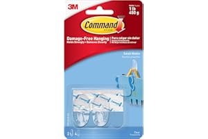 Command Małe haczyki z przezroczystymi paskami, 2 haczyki + 4 paski samoprzylepne, przezroczyste, do zawieszania przedmiotów do 450 g