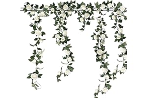 GARLAG 2 Pack 7.2FT Artificial Rose Garland, Artificial Flower Vine Hanging Rose Garlands for Outdoor Indoor Garden Wedding Party Wall Decoration(White)