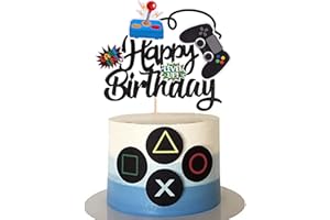 Xsstarmi 1 Pack Happy Birthday Cake Topper Video Game Happy Birthday Cake Pick GamePad Cake Decorations for Game Theme Baby Shower Kids Birthday Party Decorations Supplies Black