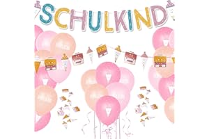 School Decoration Set for Girls, School Child Garland + School Cone and School Bag Banner + First Day of School Balloon + Sugar Confetti