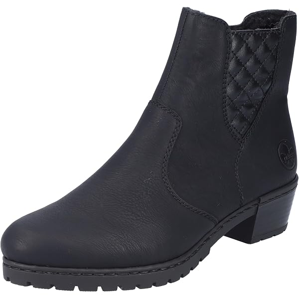 Bottines Rieker Femme Modèle 77667 – Cuir Synthétique, Talon Bloc 5,5 Cm, Fermeture Zip – Noir, Confortable