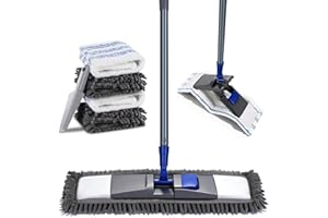 Masthome Wischmopp Set mit 4 Wischpads,Chenille Bodenwischer mit Lang Griff, Mikrofaser Flachmopp for Hardwood,Marble,Tile Reinigung,Senden 1 Schaber,Blau