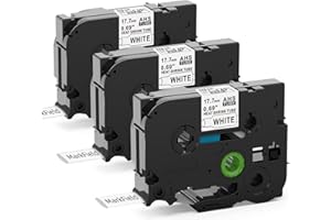 3x MarkField HS HSe-241 Nastro Adesivo Termorestringente Kompatible mit Brother P-touch PT-E300 E500 E550W E800W H500, 17.7mm x 1.5m, Nero su Bianco, HSe241 Heat Shrink Tube Etichette