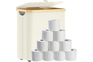 GLOWPOINT 32L Toilet Roll Storage, Toilet Paper Storage with Lid, Multifunctional Bamboo Bathroom Storage Box Holder with Handle, Beige