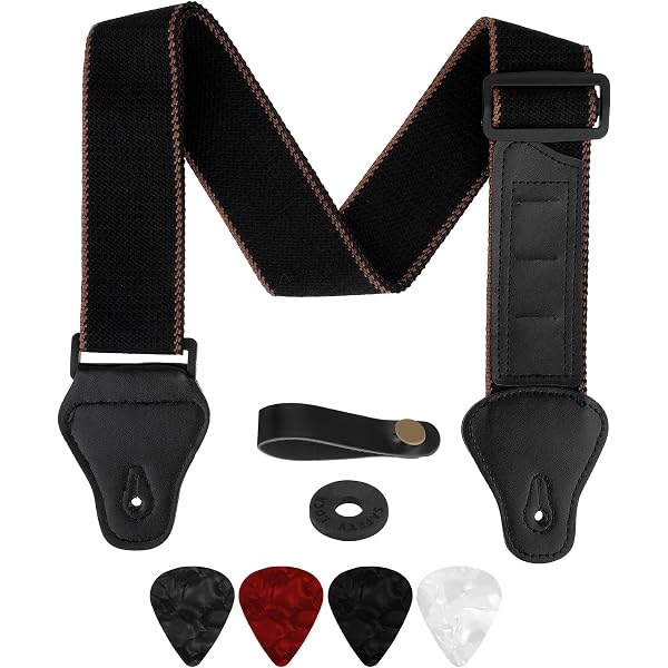 6 Sangles De Guitare Mikiuly En Cuir PU - Pour Guitare, Ukulélé, Banjo - Noir Et Marron