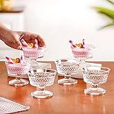 Nestasia Transparent Glass Bowl Set of 6 for Ice Cream (120ml Each) - Diamond Textured Dessert Bowls for Sundae, Sweets & Pud