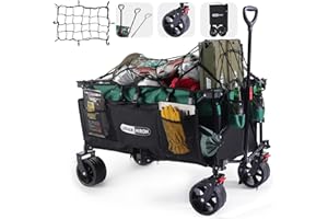 LOUAK&HIRON Bollerwagen Faltbar Handwagen Strandwagen, große Kapazität Faltbarer Lebensmittelwagen für Camping Garten Outdoor Angeln Schwarz