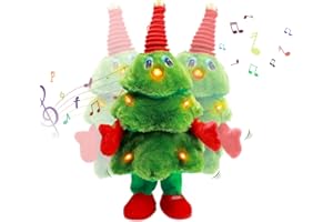 zerotop Albero di Natale Giocattoli di Peluche con Registrazione Musica e Luci Giocattolo di Peluche che Canta e Balla Addobbi Natalizi Bambola di Pezza per il Regalo dei Bambini Decorazioni Natalizie