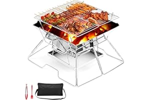 SUNLIFER Portable Fire Pit BBQ For Camping: Stainless Steel Folding Firepit Small Barbecue Charcoal Grill For Garden, Outdoor, Campfire