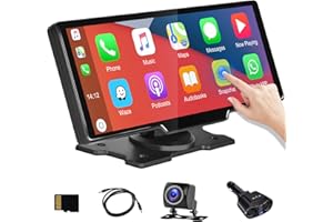 SIXTOP Estéreo Portátil Bluetooth 9,3 Pulgadas para Vehículos con Enchufe Adaptador Potencia Carplay/Android Automatic Parking Monitor Kit Cámara De Respaldo/Grabación Bucle DVR/Control De Voz