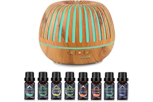 GMSYSW 500ML Diffusore di Oli Essenziali, Diffusore di Aromi con 8 * 10ml Oli Essenziali, Aromaterapia Diffusore Ambiente Umidificatore Ultrasuoni con 7 Colori LED per Yoga Casa Ufficio Spa