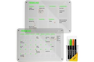 PREVIS 2X Acryl Wochenplaner + Monatsplaner Abwischbar für Kühlschrank A4 (21X29,7CM) mit 4 Boardmarkern - 2X Acrylic Magnetic Transparent Calendars for Fridge - Familienplaner Abwischbar