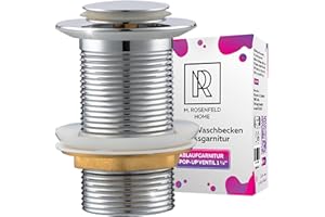 M. ROSENFELD HOME Bonde de lavabo SANS trop-plein avec bouton - Bonde escamotable chromée 1 1/4 pouce en acier inoxydable et laiton pour lavabo - Bonde de lavabo avec valve escamotable