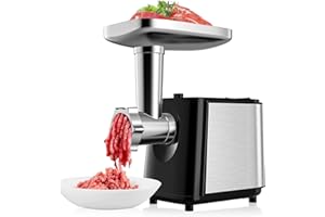 AOMDOM Tritacarne elettrico professionale da 2000 W 5 in 1 con insaccatrice e 8 accessori, 3 piastre di macinatura, ausilio da cucina in acciaio inossidabile per uso domestico e commerciale