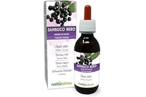 Sureau noir (Sambucus nigra) fleurs et fruits Teinture Mère sans alcool Naturalma - Extrait liquide gouttes 120 ml - Complément alimentaire - Végétalien ou végan