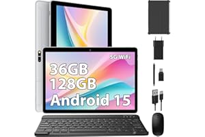 FASTWD Android 15 Tablette 10 Pouces tablettes tactiles 5G WiFi,36Go RAM +128 Go ROM,8000 mAh,Smart IPS,Bluetooth5.0,Tablette avec Clavier avec/Souris/Stylo,Gris