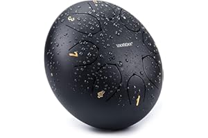 VixxNoxx Rain Drum for Outside Garden, 6 Inches 8 Notes Steel Tongue Drum Handpan Percussion Instrument for Yoga Meditation & Sound Therapy, Adult Gift with Bag, Mallets & Songbook (Black)