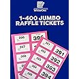 YLAB Extra Large Pink Raffle Book, Cloakroom Tickets 1-400 – Jumbo 7x4cm Perforated Ticket Stubs – Easy Read, Numbered & Secure – Ideal for Events, Fundraisers & Cloakroom Use